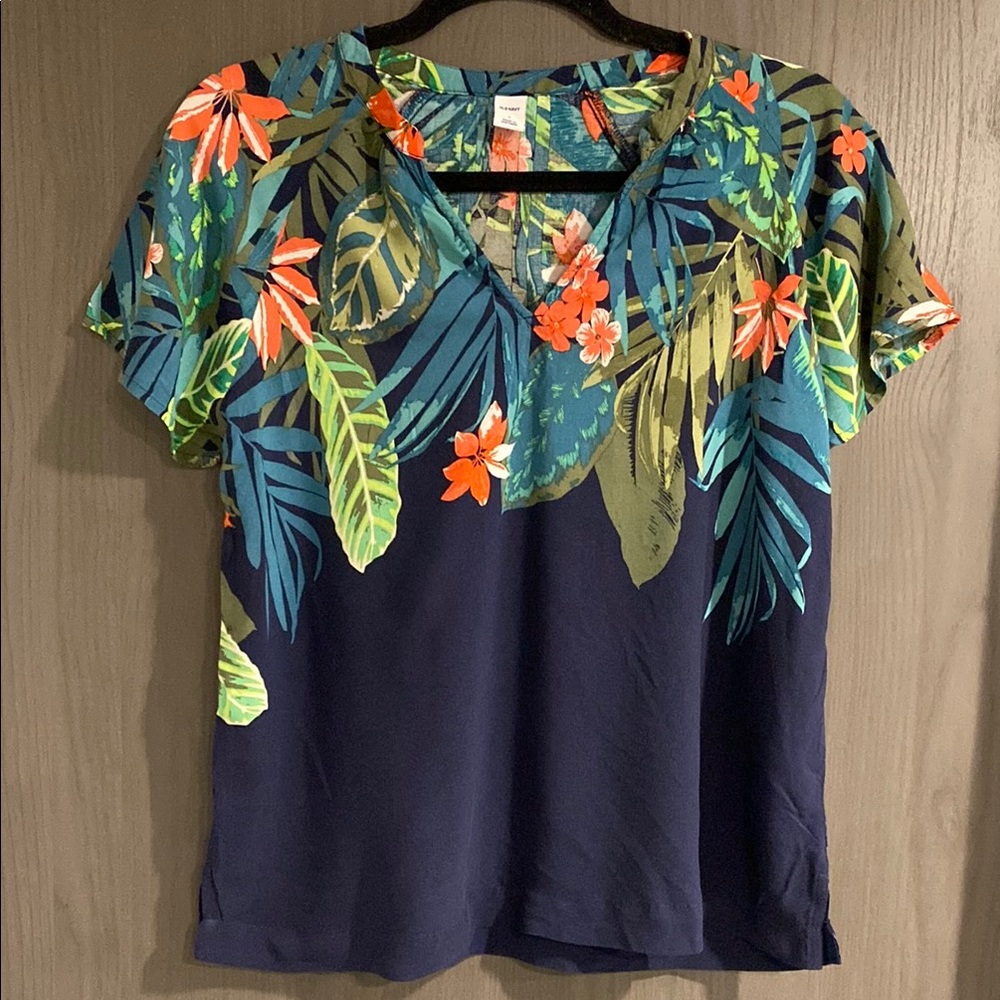 Old Navy Tropical Floral Blouse - Navy and Green